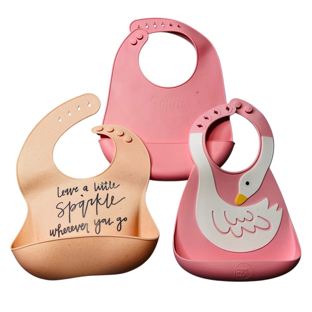 Pink and Orange Silicone‎ Bib Set